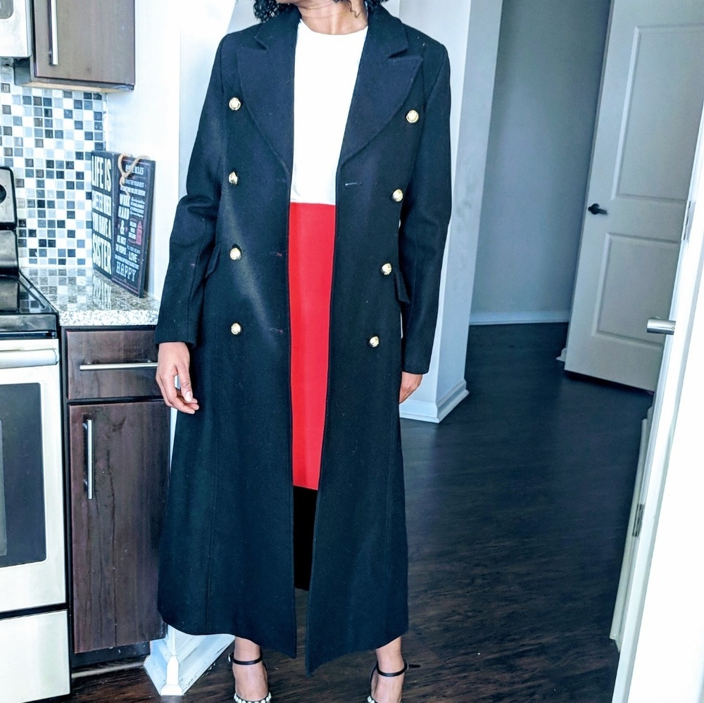 Double breasted long wool coat